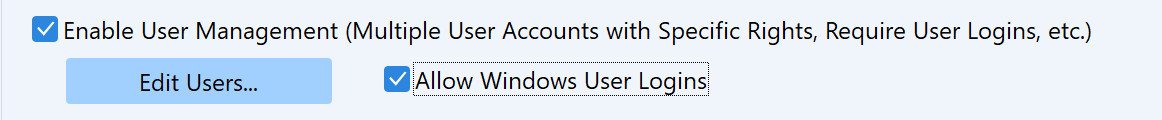 Uma captura de ecrã que mostra as caixas de verificação onde a Gestão interna de utilizadores do Syncovery é ativada.